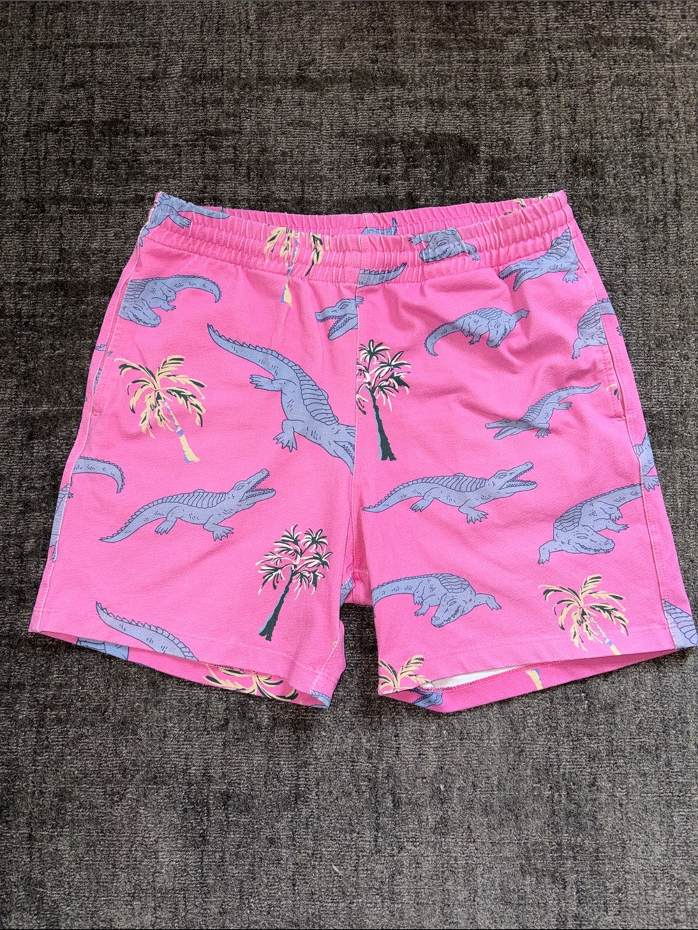 Kids Shore Pink Alligator-Print Hybrid Swim Shorts with Elastic Waist